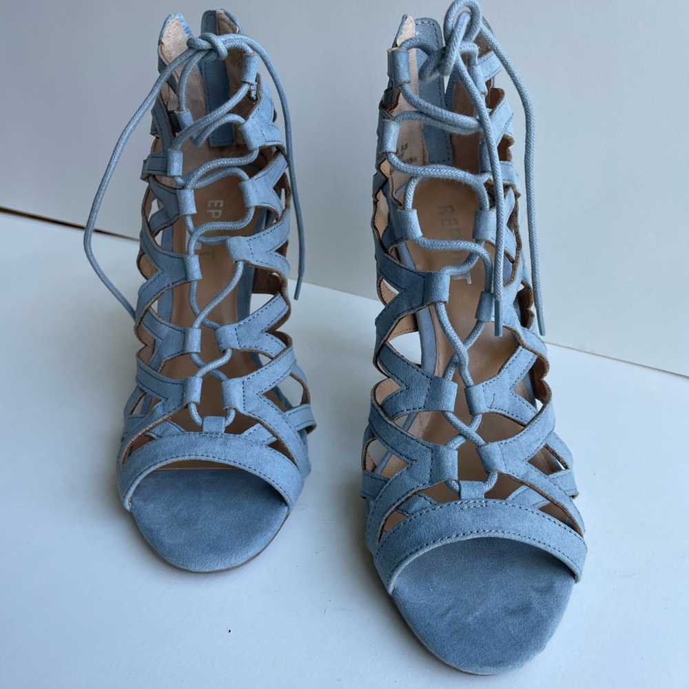 Blue Suede lace up heels